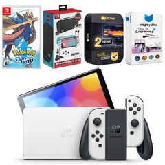 Nintendo Switch White OLED + Pokemon Sword + Accessory Gaming Kit