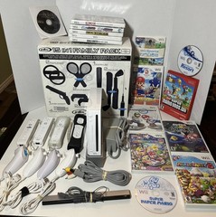 Nintendo Wii Bundle Mario Party, Kart, Wii Sports 15 In 1 Family Pack & 15 Games