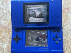 Nintendo DS Cobalt Blue NTR-001 WORKING, BUT BROKEN HINGE NO CHARGER (w/ Game)