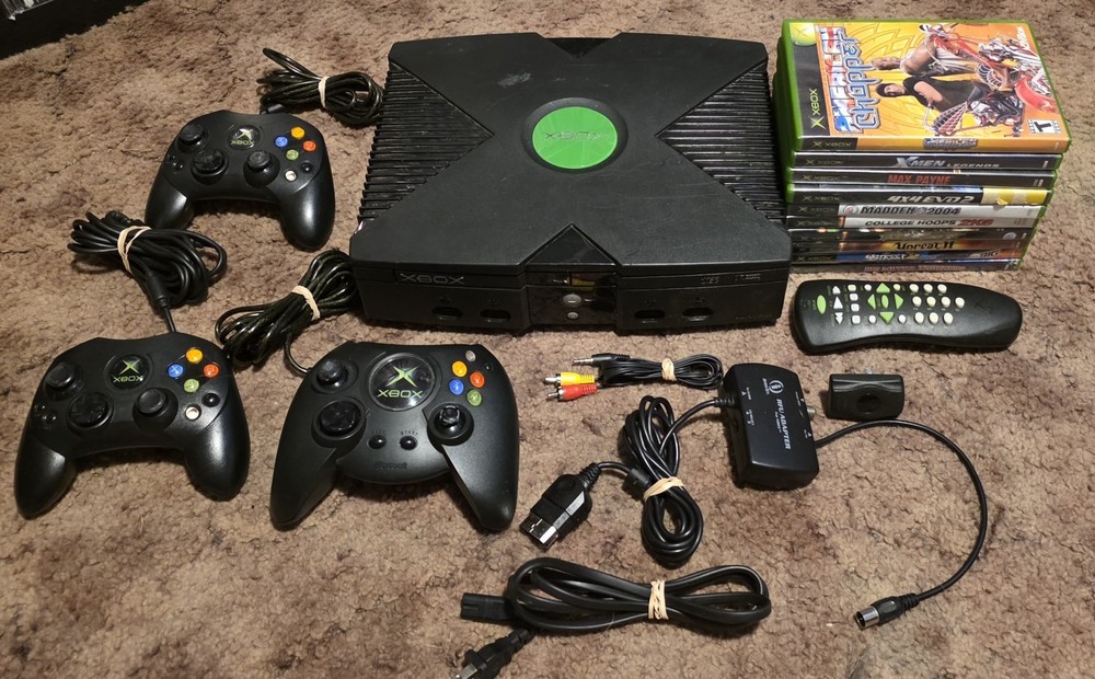 Original Xbox Console + 3 Controllers & 10 Games – Red/Green Light Error Code 7