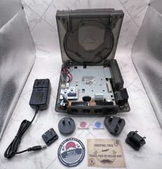 Sega Dreamcast VA1 Smoke Shell ODE-Ready Custom PSU Blue LED Battery Mod Fuse