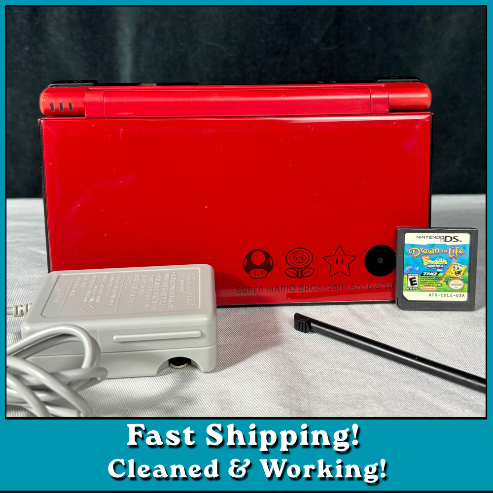 Nintendo DSi XL 25th Anniversary Super Mario Red Handheld UTL-001 Tested W Game!