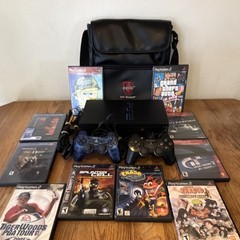 Sony PlayStation 2 SCPH-50001 Black Bundle 2 Controllers Games Cables Bag