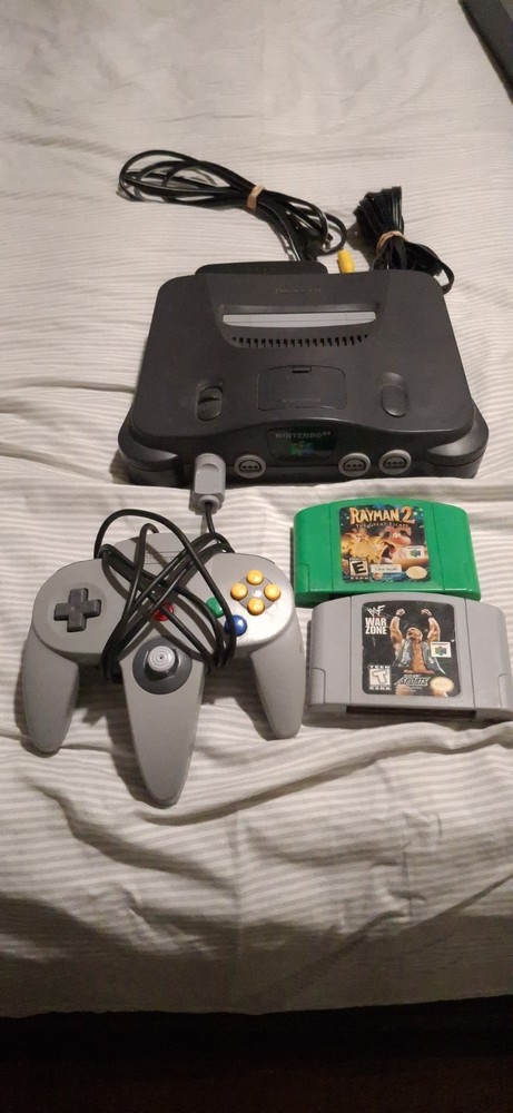 Nintendo 64 NUS-001 Console w/ Controller, Rayman 2 And, WWE War Zone TESTED