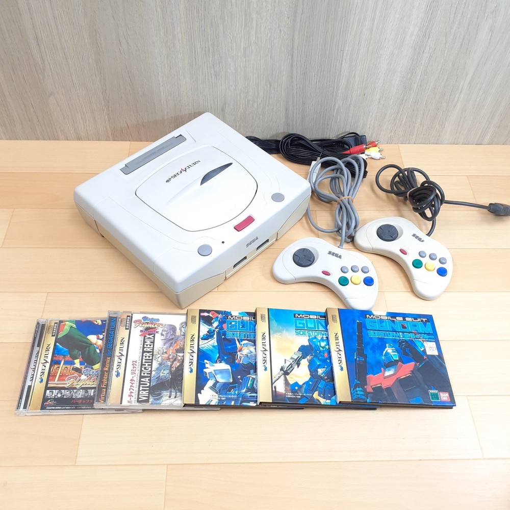 Sega Saturn Console White Bundle with 2 Controllers 5 Games Gundam V. Fighter
