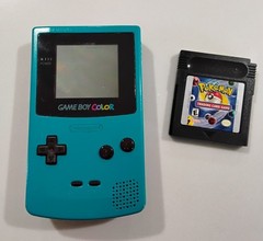 Nintendo Game Boy Color Teal- No Battery Cover + Trading Card Game WORKS!