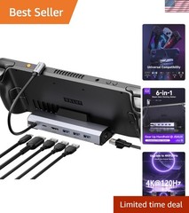 6-in-1 Dock with Gigabit Ethernet & 3 USB 3.0 Ports for Seamless Gaming