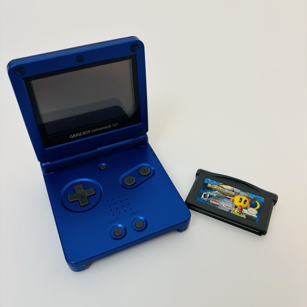 Nintendo Blue GameBoy Advance SP With Ms. Pac-Man Video Game Tested Working READ