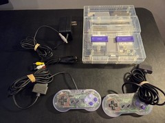 SNES Super Nintendo Clear Transparent Console w/ 2 clear controllers and cables