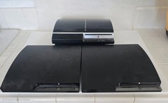 Lot of 3 Sony PlayStation 3 Slim/Fat Black Consoles for Parts or Repair