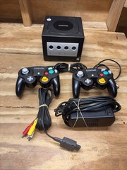 Nintendo GameCube Jet Black DOL-001 Console Bundle w/ 2 OEM Controllers & Cords