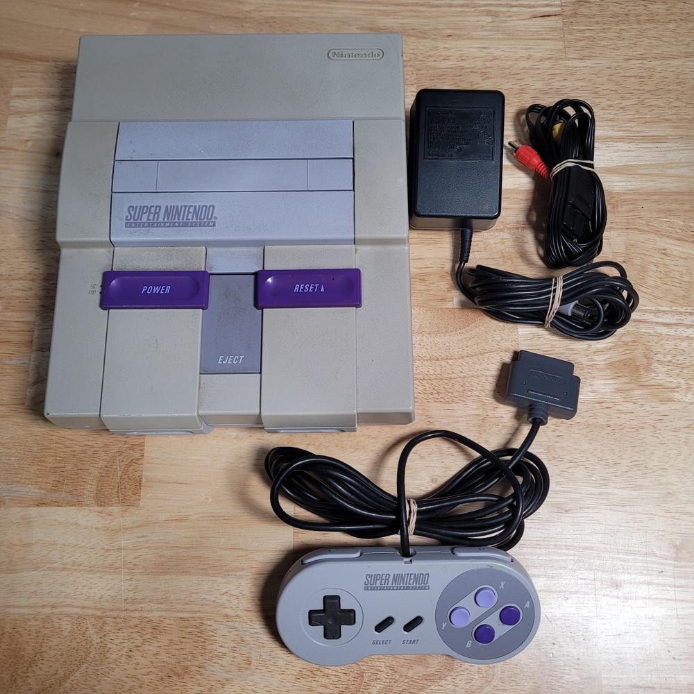Super Nintendo Entertainment System SNES Console No Power Cable – Tested