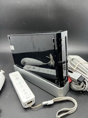 NINTENDO WII BLACK CONSOLE RVL-001 BUNDLE W/ CONTROL SENSOR ADAPTER CABLES