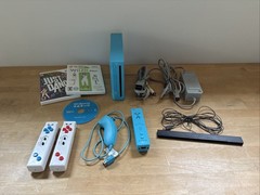 Nintendo Wii Blue RVL-101 Console Bundle w/ Controllers, Sensor Bar + 3 Games