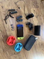 Nintendo Switch Console Black with Grey Yellow/Blue set , dock and Accesories