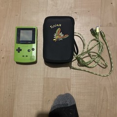 Gameboy Color Green With Pokémon Case And Link Cable
