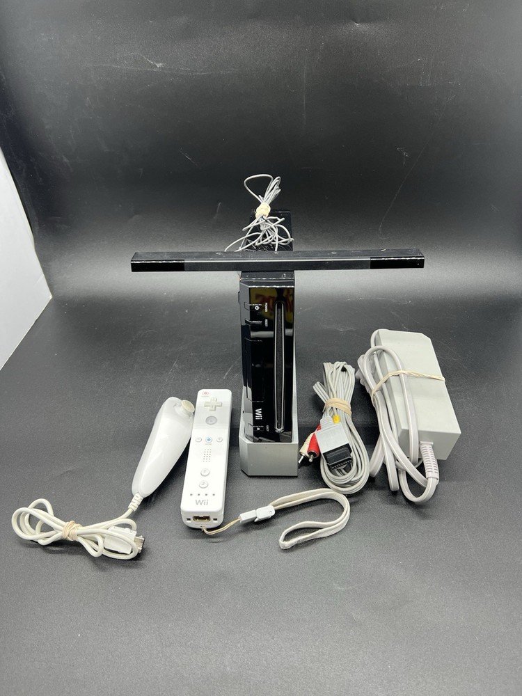 NINTENDO WII BLACK CONSOLE RVL-001 BUNDLE W/ CONTROL SENSOR ADAPTER CABLES