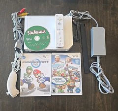 Nintendo Wii Console Bundle w/ Mario Kart Wii OEM Cables Controller 2 More Games