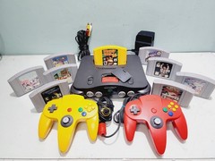 Nintendo 64 N64 Console Bundle w/ 2 Controllers & Dk + 8 Games Xpantion Pak