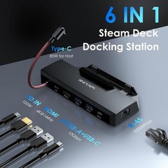 Compact 6-in-1 Docking Station for Steam Deck – 4K HDMI, 100W Charger Included