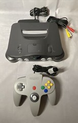 Nintendo 64 N64 Console Charcoal Grey w/ Controller & 3D Printed Display Stand