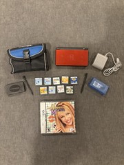 Nintendo DS Lite Red & Black Dual Screen Console + 10 Games, Case & Charger