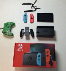 Nintendo Switch 32GB Console Neon Red/Neon Blue 64GB MicroSD wExtra Controller