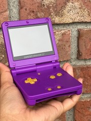 Purple Gameboy Advance SP Clear Yellow Buttons, Crisp Bright IPS Backlit & USB C