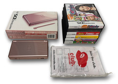 Nintendo DS Lite Metallic Rose w/ Box and 6 CIB Games Bundle