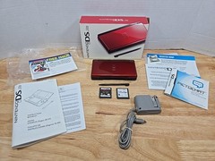 Nintendo DS Lite Crimson Red/Black Handheld Complete W/ Box Tested CIB +2 Games