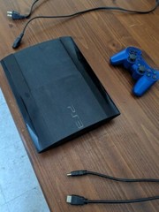 PS3 Super Slim 250GB W/ Blue Dualshock 3 Controller + Power & XL HDMI Cord