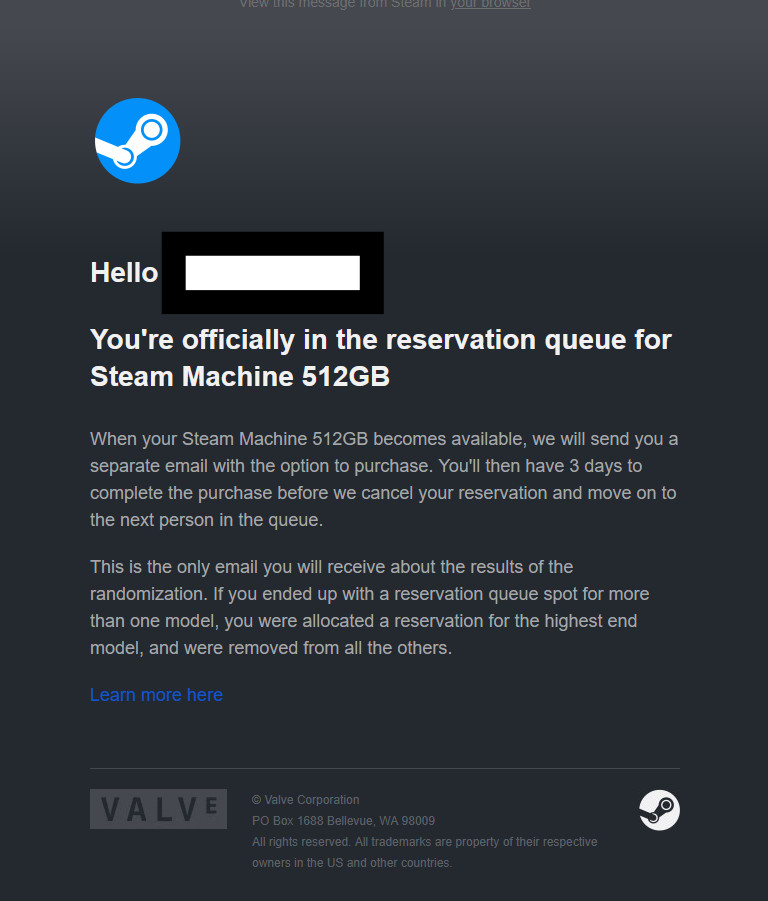 Steam Machine 512GB Valve PC – NO CONTROLLER Confirmed reservation Presale