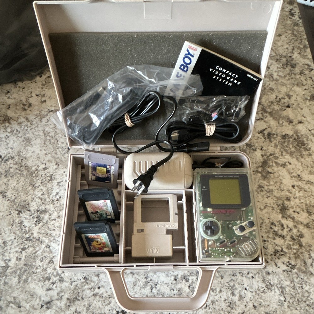 Nintendo Game Boy DMG-01 Clear Handheld Console Bundle w/ Case Manuals Cables