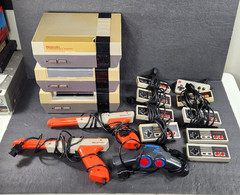 Lot Of 3 Nintendo NES Consoles + Controllers & Guns as is for parts and repair