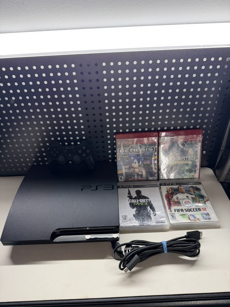 Sony PlayStation 3 PS3 Slim Console 160GB (2501A) w/Controller Cords & 4 Games
