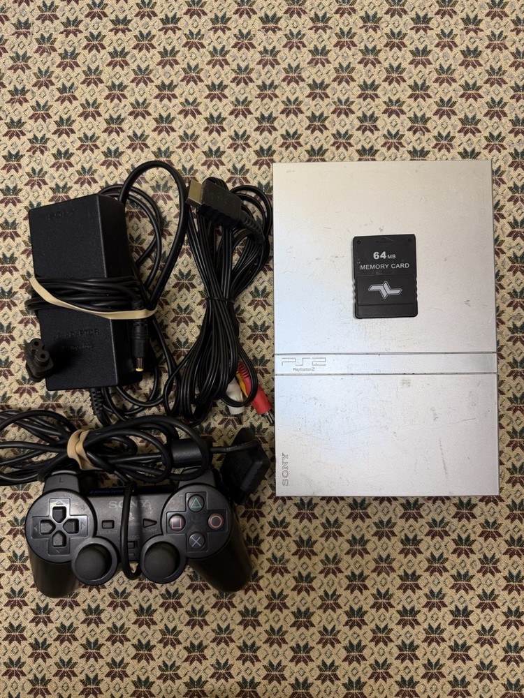 Sony PlayStation 2 Slim SCPH-79001 Silver Console Bundle Tested + Controller
