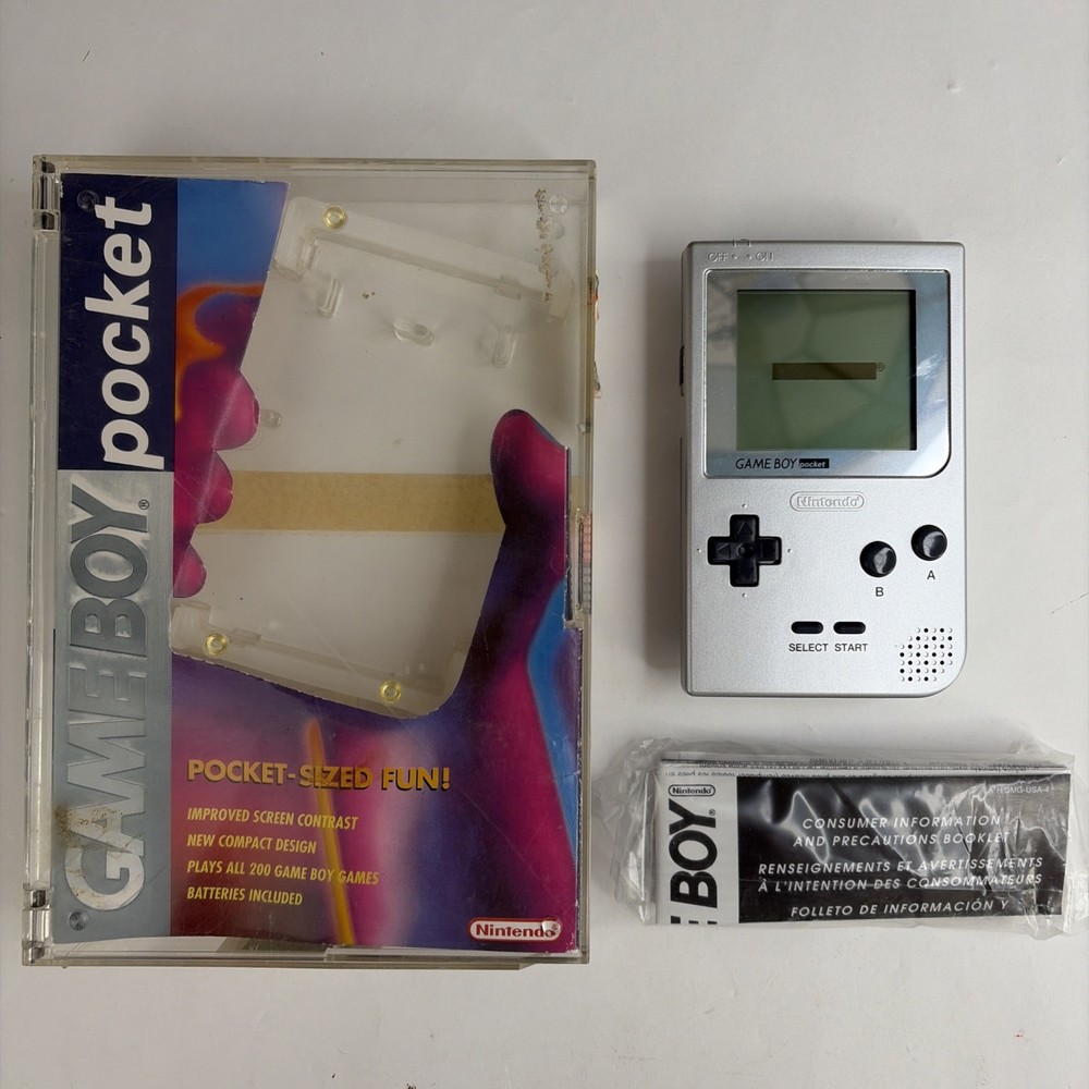 NICE Nintendo Game Boy Pocket Silver Handheld MGB-001 Complete in Box CIB Tested