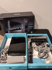 Nintendo Wii Black Console RVL-001 Wii Bundle With Box (No Games) Tested & Works