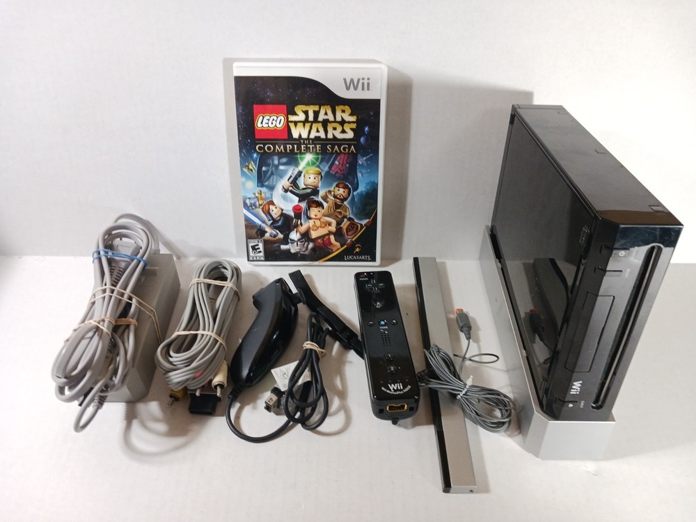 Nintendo Wii Black Console Bundle Full Set Motion Plus Lego Star Wars Tested OEM