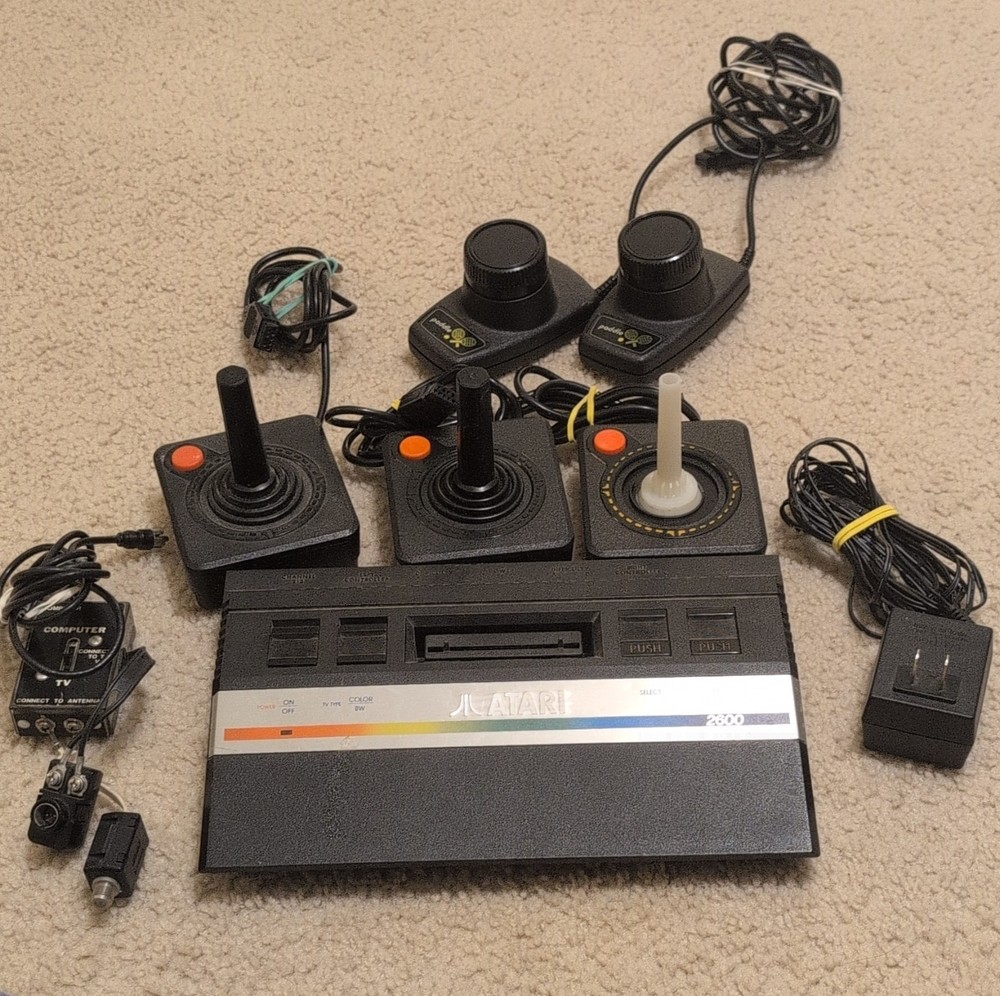 Atari 2600 Black Home Console RF with Joystick & Paddle Controllers (No Power)