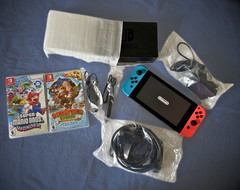 Nintendo Switch Console Neon Red/Blue Joy-Con w/ Dock + 2 Games Mario Wonder