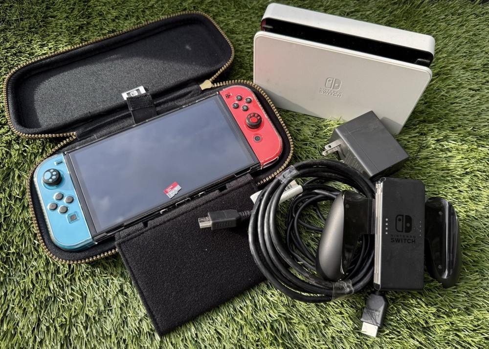 Nintendo Switch OLED Bundle – Zelda Case, SD Card, Grip, Controller Grip