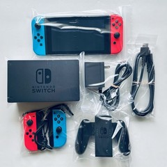Nintendo Switch V2 Console Bundle 128GB 4 Joy-Cons Neon Blue Red Adult Owned OEM
