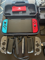 Nintendo Switch OLED Neon Red/Blue with Case, Pro Controller, 256GB microSD card