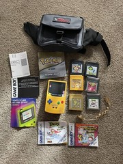 Pokemon Yellow Pikachu Version Nintendo Gameboy Color Games Light Holder Bundle!
