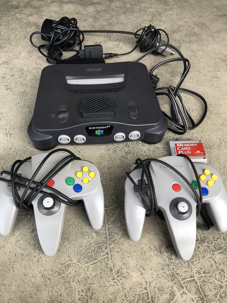 Used Nintendo 64 Bundle: 2 Controllers, Memory Card, & RFU adaptor; Charcoal