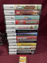 Nintendo DS Lite Silver Console Bundle w/ 14 Games Nerf Case Charger Stylus