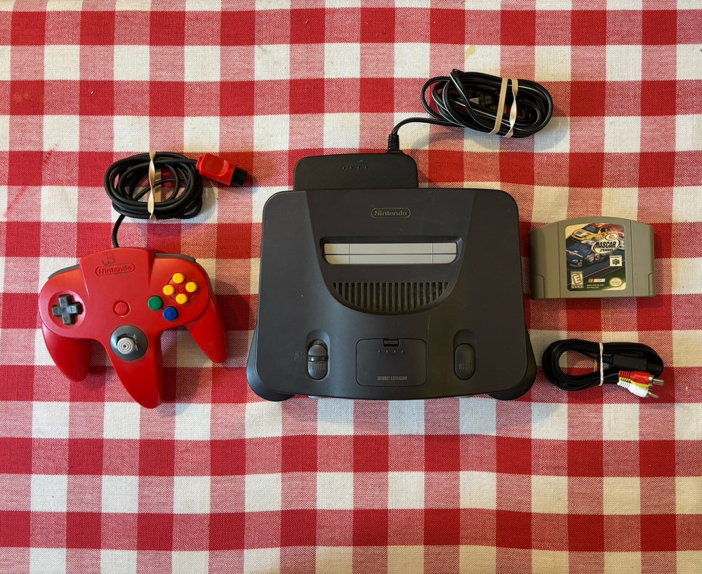 Nintendo 64 Console w/ Red Controller + 2000 NASCAR Game *Tested/Working*