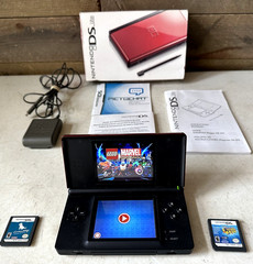Nintendo DS Lite Red Black Handheld System Console USG-001 + 3 Games Complete