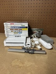 Nintendo Wii Console Bundle – Power, A/V Cables, & Sensor, 8 Games